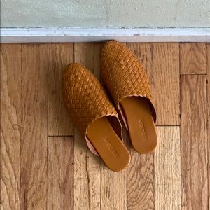 woven leather mules